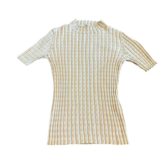 Lafayette 148 Gingham Responsible Matte Crepe Short Sleeve Sweater Stretch XS - Picture 2 of 10